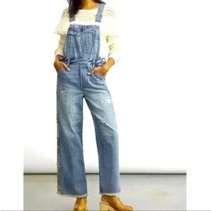 Anthropologie Pilcro The Lex Denim Jean Bib Overalls Animal Print Womens 27